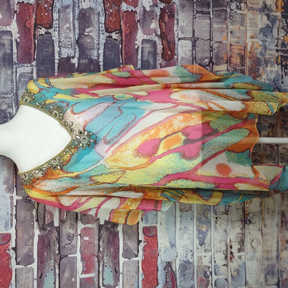 Chico's "Splendor Peri Poncho" Tunic Top